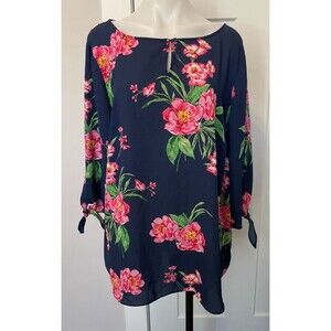 TALBOTS Womens TOP 3/4 Sleeve BLUE Pink Green FLORAL Size 2X